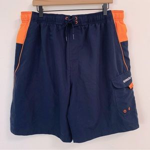 SPEEDO Men’s Navy and Orange Swim Trunks Size XXL